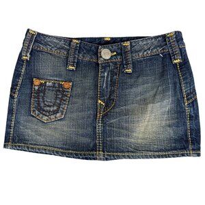 True Religion Womens Distressed Denim Mini Skirt Size 26 Y2K Rare Sample NWOT